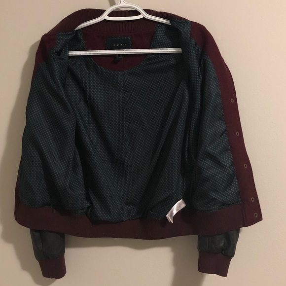Forever 21 burgundy + black varsity bomber jacket - Picture 4 of 12